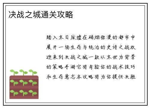 决战之城通关攻略