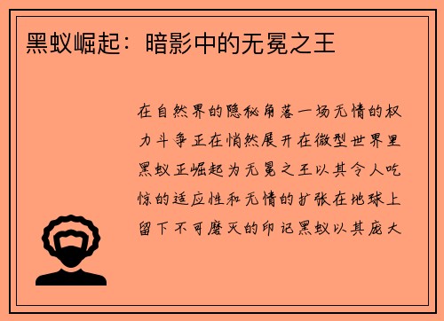 黑蚁崛起：暗影中的无冕之王