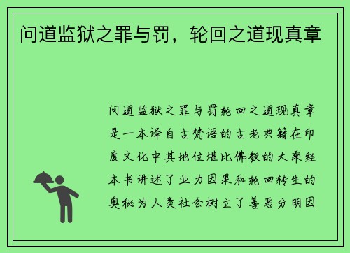 问道监狱之罪与罚，轮回之道现真章